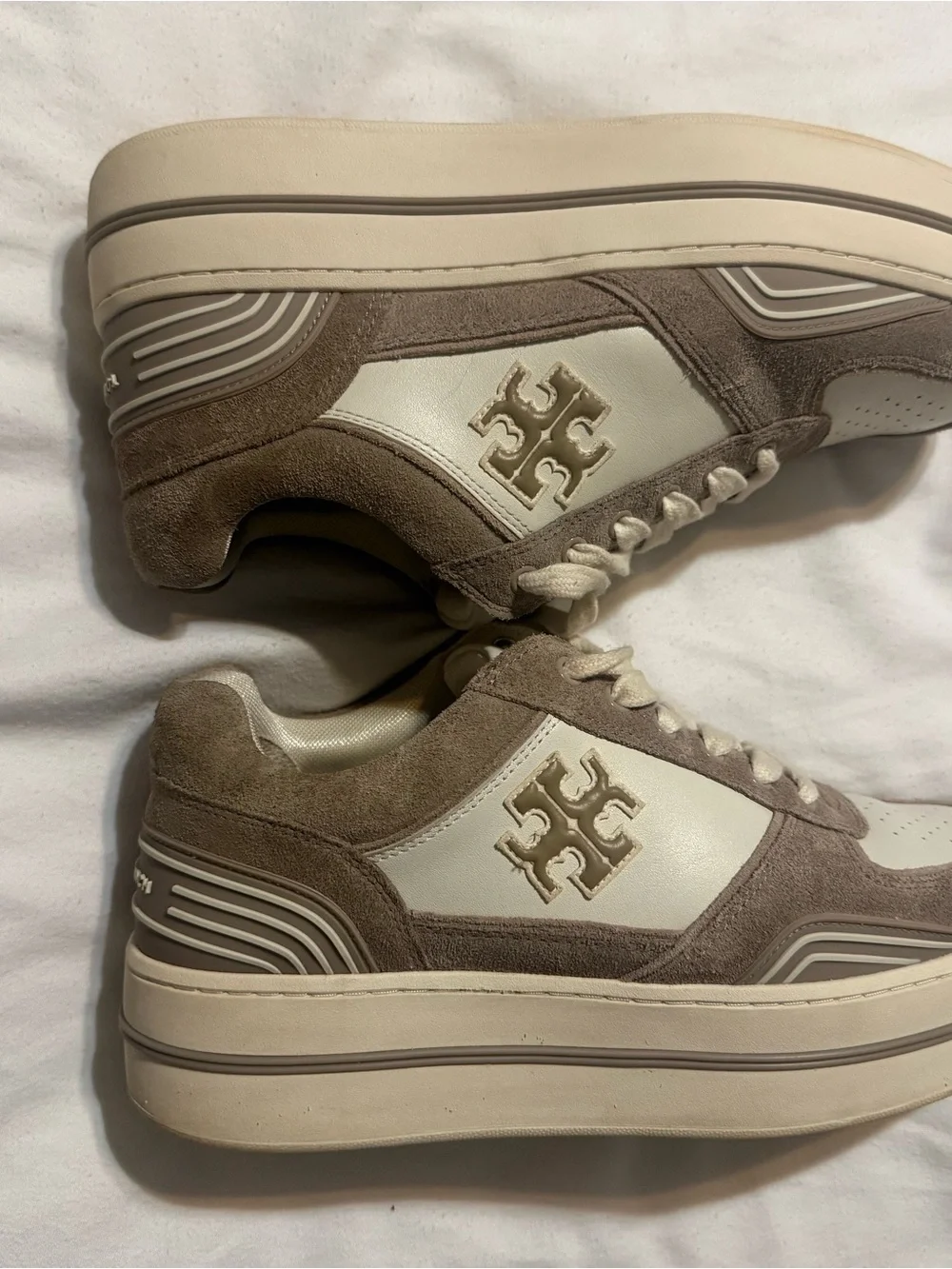 Tory Burch Men's Cream & Taupe Platform Sneaker